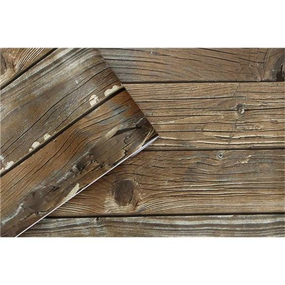 Brown Distressed Wood Wallpaper Peel and Stick 17.71In X 118In Waterproof - Picture 2 of 7